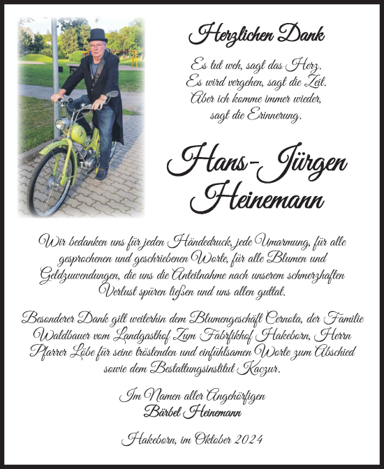 Traueranzeige von Hans-Jürgen Heinemann von Volksstimme Staßfurt