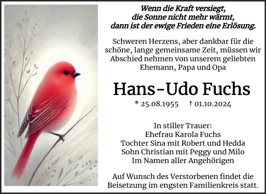 Traueranzeige von Hans-Udo Fuchs von Trauerkombi Dessau