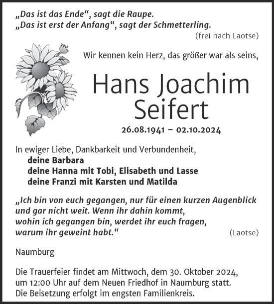 Traueranzeige von Hans Joachim Seifert von Naumburger Tageblatt