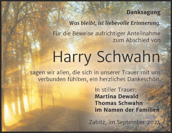 Traueranzeige von Harry Schwahn von Trauerkombi Köthen