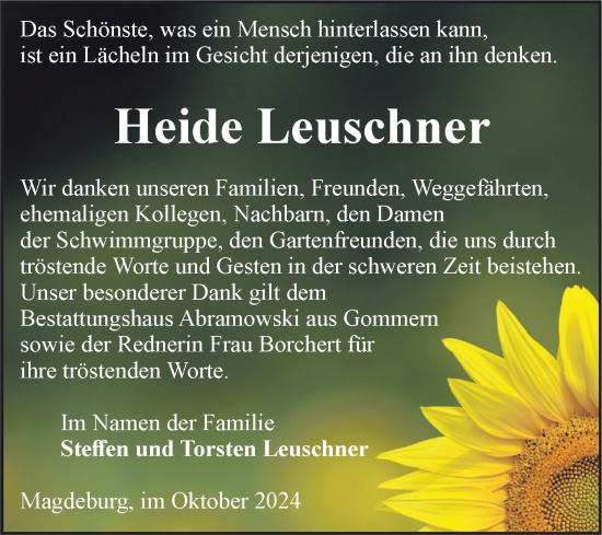 Traueranzeige von Heide Leuschner von Volksstimme Magdeburg