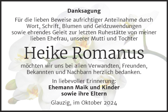 Traueranzeige von Heike Romanus von Trauerkombi Köthen