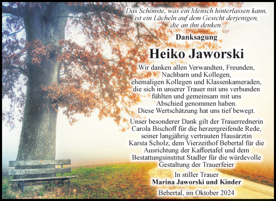 Traueranzeige von Heiko Jaworski von Volksstimme Haldensleben/Wolmirstedt