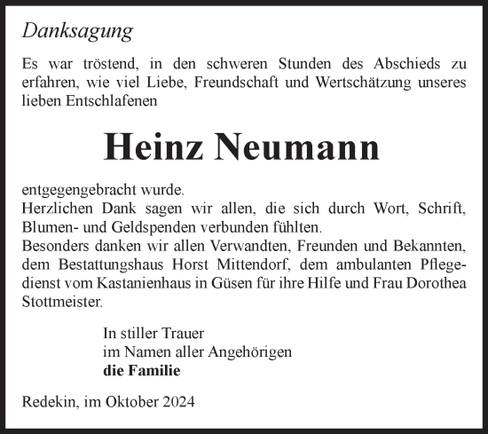 Traueranzeige von Heinz Neumann von Volksstimme Burg/Genthin