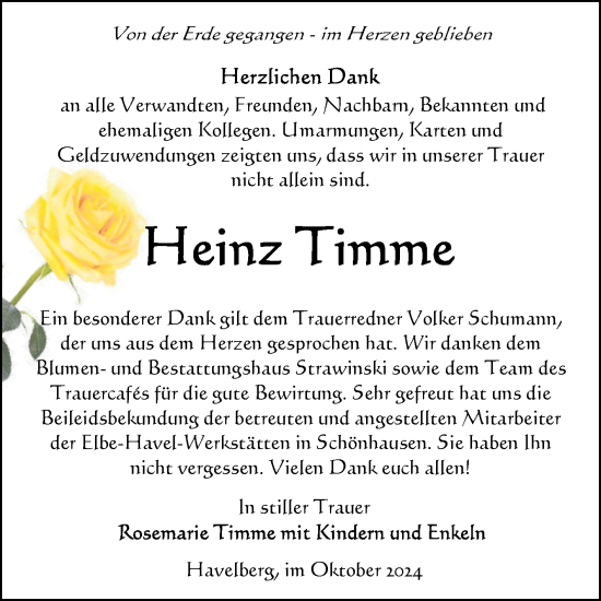 Traueranzeige von Heinz Timme von Volksstimme Altmark Ost