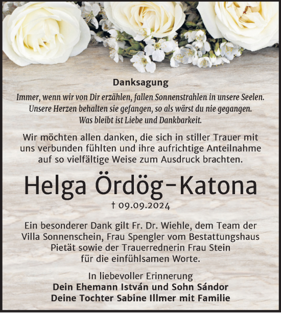Traueranzeige von Helga Ördög-Katona von Trauerkombi Köthen