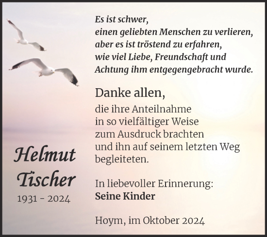 Traueranzeige von Helmut Tischer von Trauerkombi Aschersleben
