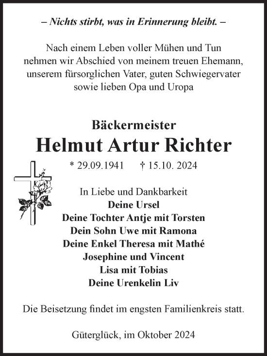 Traueranzeige von Helmut Artur Richter von Volksstimme Zerbst