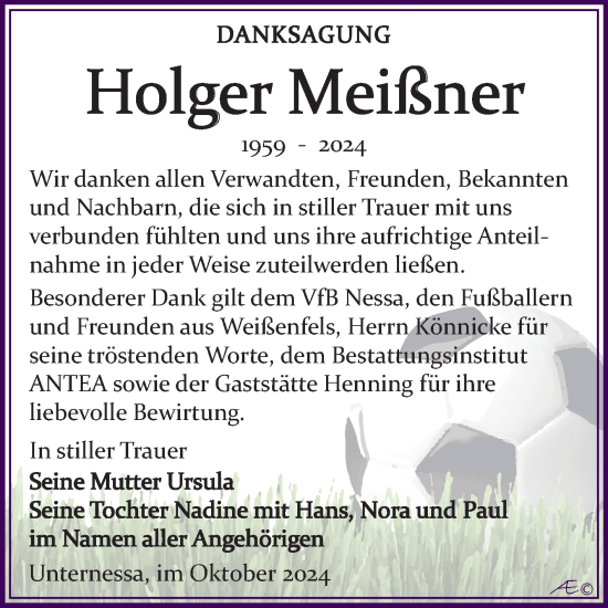 Traueranzeige von Holger Meißner von Trauerkombi Weißenfels