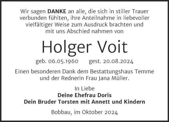 Traueranzeige von Holger Voit von Trauerkombi Bitterfeld