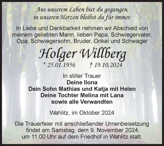Traueranzeige von Holger Willberg von Volksstimme Burg/Genthin