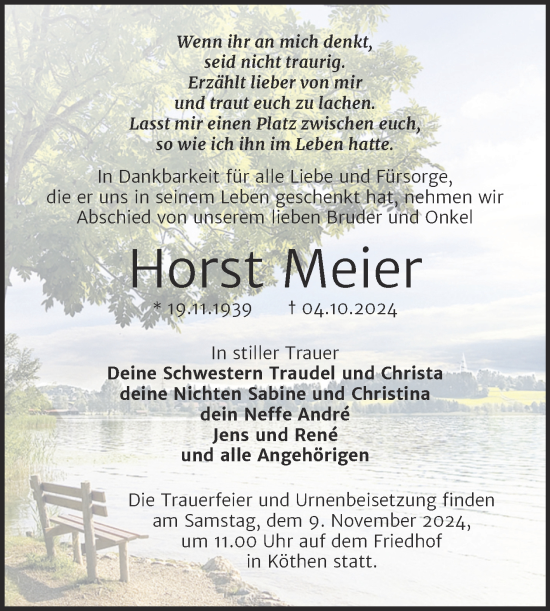 Traueranzeige von Horst Meier von Trauerkombi Köthen