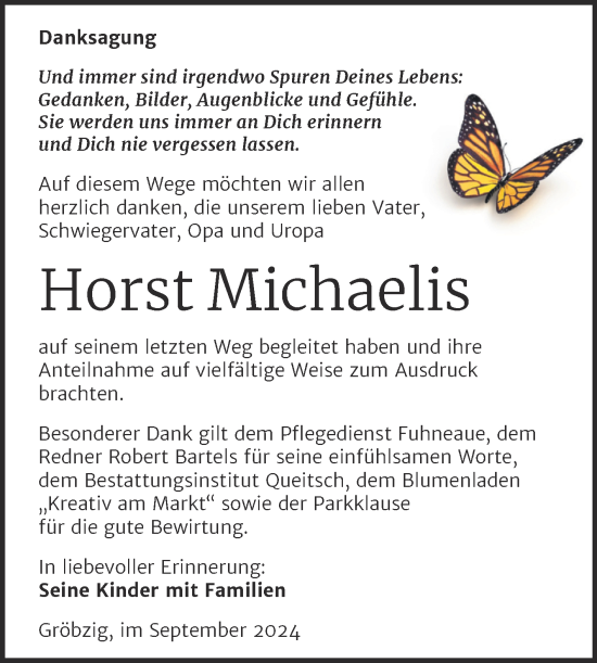 Traueranzeige von Horst Michaelis von Trauerkombi Köthen