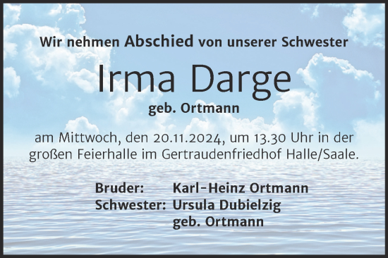 Traueranzeige von Irma Darge von Mitteldeutsche Zeitung Halle/Saalkreis