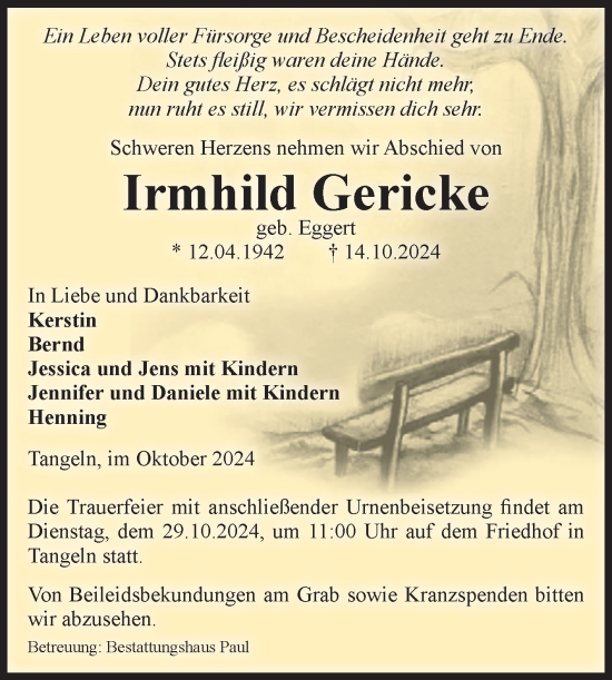 Traueranzeige von Irmhild Gericke von Volksstimme Altmark West