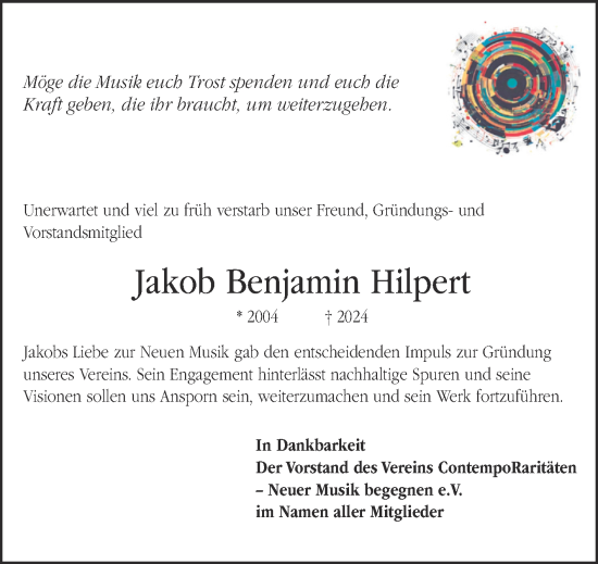 Traueranzeige von Jakob Benjamin Hilpert von Mitteldeutsche Zeitung Halle/Saalkreis