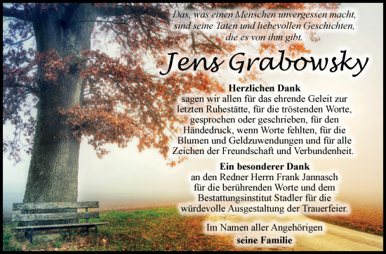 Traueranzeige von Jens Grabowsky von Volksstimme Haldensleben/Wolmirstedt