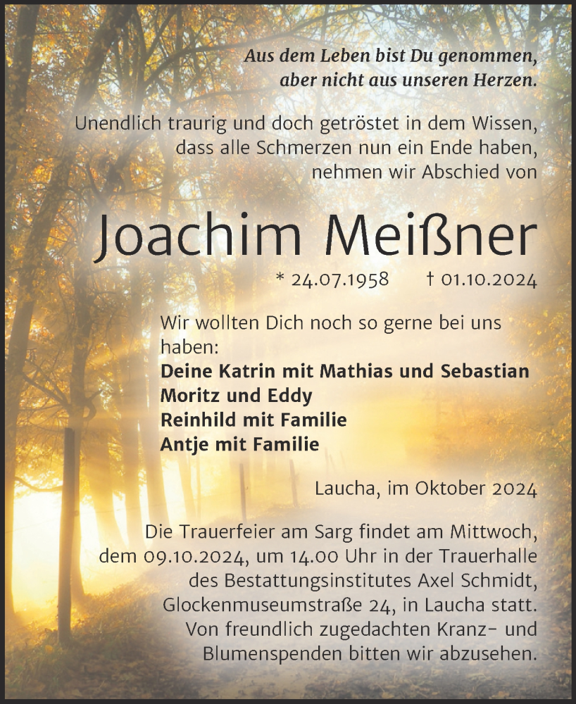 Traueranzeige für Joachim Meißner vom 05.10.2024 aus Naumburger Tageblatt