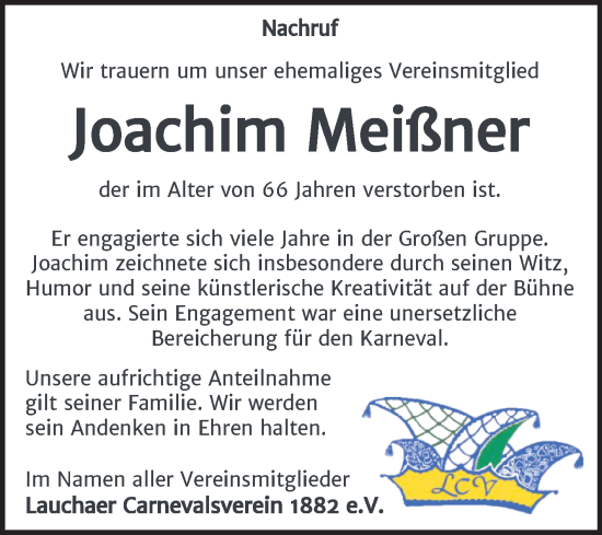 Traueranzeige von Joachum Meißner von Super Sonntag Naumburg/Nebra