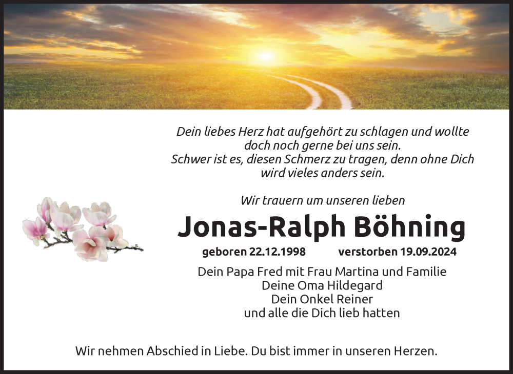  Traueranzeige für Jonas-Ralph Böhning vom 04.10.2024 aus Volksstimme Burg/Genthin
