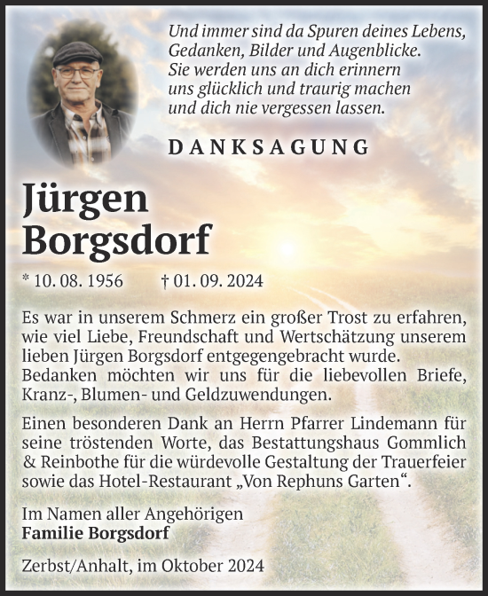 Traueranzeige von Jürgen Borgsdorf von Volksstimme Zerbst