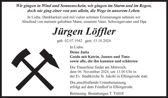 Traueranzeige von Jürgen Löffler von Volksstimme Wernigerode