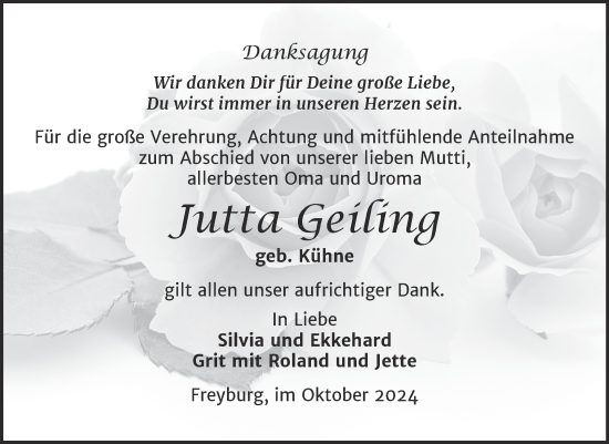 Traueranzeige von Jutta Geiling von Naumburger Tageblatt