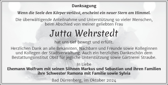 Traueranzeige von Jutta Wehrstedt von Trauerkombi Merseburg