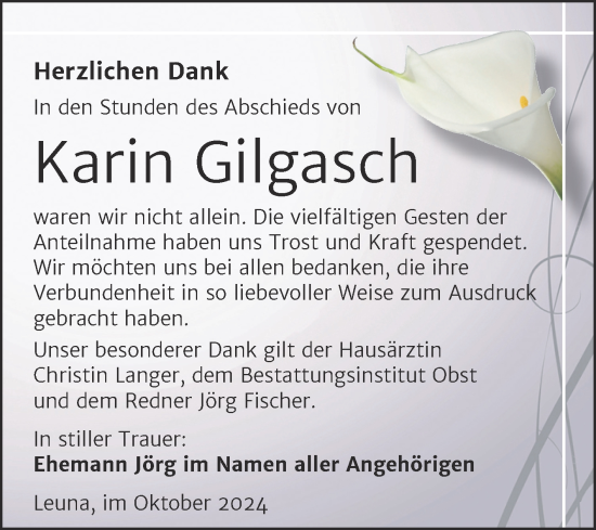 Traueranzeige von Karin Gilgasch von Trauerkombi Merseburg