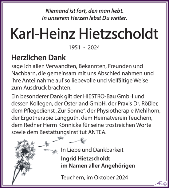 Traueranzeige von Karl-Heinz Hietzscholdt von Trauerkombi Weißenfels