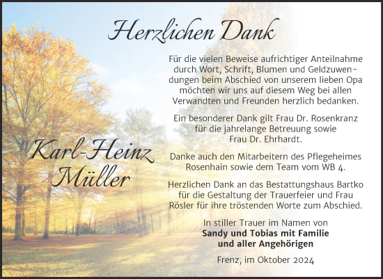 Traueranzeige von Karl-Heinz Müller von Trauerkombi Köthen
