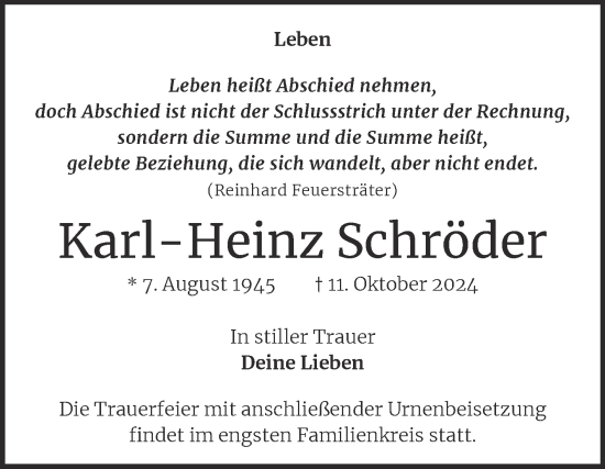 Traueranzeige von Karl-Heinz Schröder von Mitteldeutsche Zeitung Halle/Saalkreis