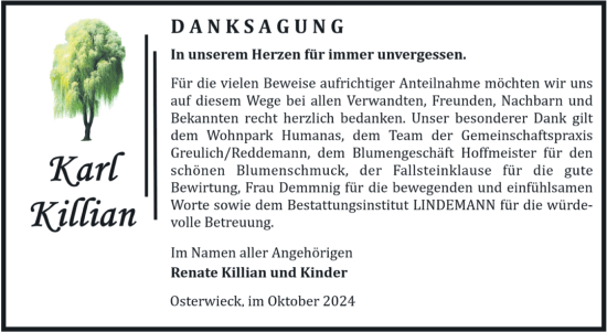 Traueranzeige von Karl Killian von Volksstimme Halberstadt