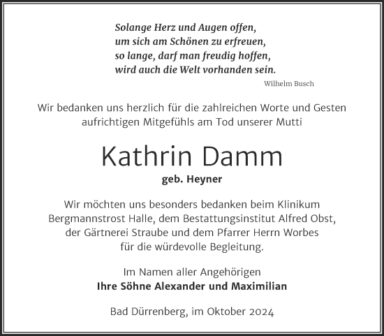 Traueranzeige von Kathrin Damm von Trauerkombi Merseburg