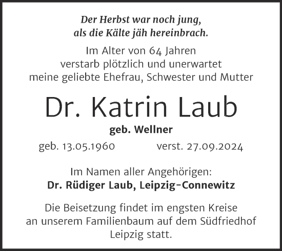 Traueranzeige von Katrin Laub von Mitteldeutsche Zeitung Halle/Saalkreis