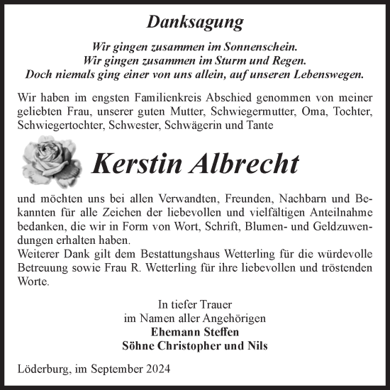 Traueranzeige von Kerstin Albrecht von Volksstimme Staßfurt