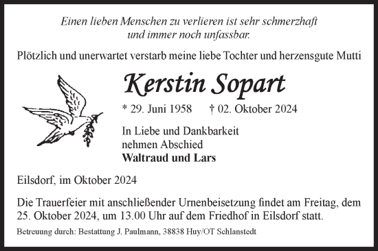 Traueranzeige von Kerstin Sopart von Volksstimme Halberstadt