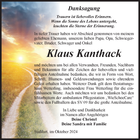 Traueranzeige von Klaus Kanthack von Volksstimme Staßfurt