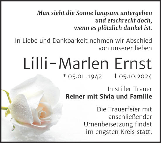 Traueranzeige von Lilli-Marlen Ernst von Trauerkombi Bernburg