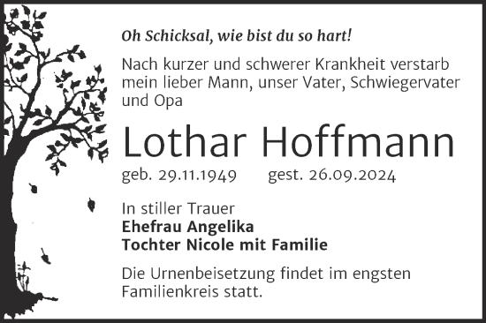 Traueranzeige von Lothar Hoffmann von Trauerkombi Bernburg