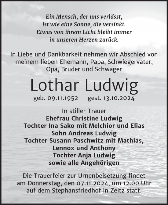 Traueranzeige von Lothar Ludwig von Trauerkombi Zeitz