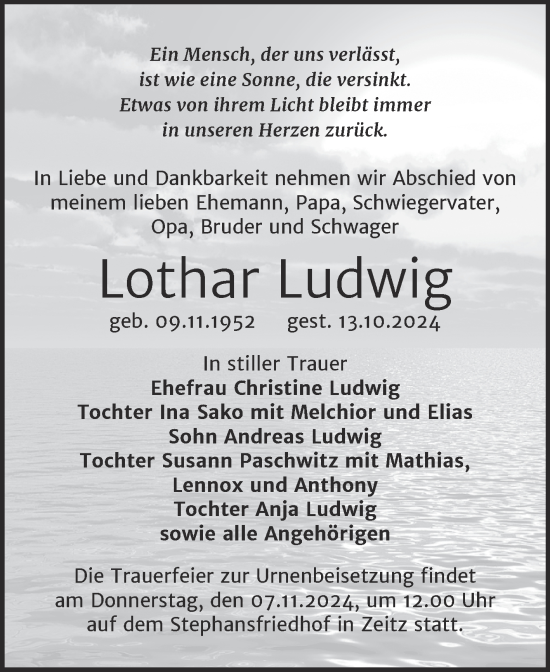 Traueranzeige von Lothar Ludwig 