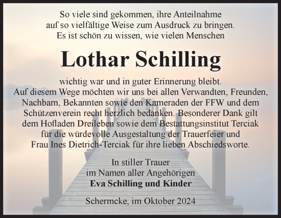 Traueranzeige von Lothar Schilling von Volksstimme Oschersleben/Wanzleben