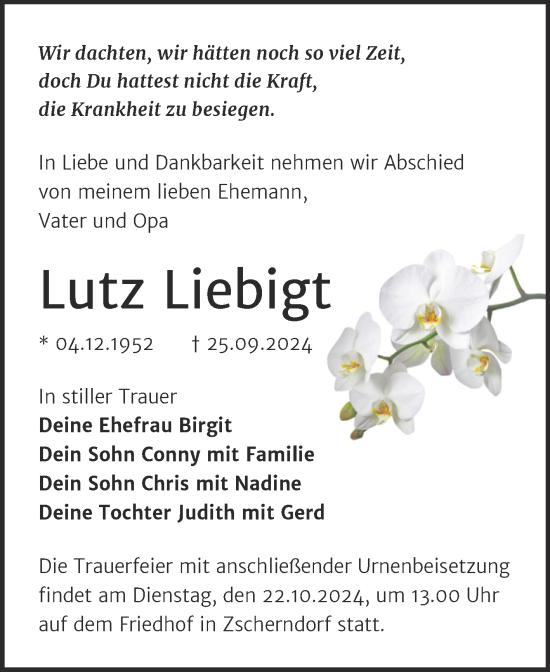 Traueranzeige von Lutz Liebigt von Trauerkombi Bitterfeld