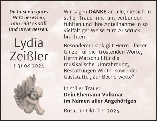 Traueranzeige von Lydia Zeißler von Trauerkombi Bitterfeld