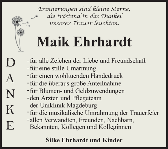 Traueranzeige von Maik Ehrhardt von Volksstimme Haldensleben/Wolmirstedt