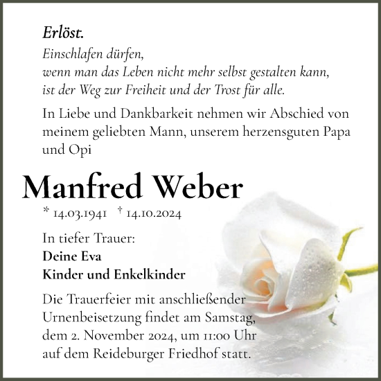 Traueranzeige von Manfred Weber von Mitteldeutsche Zeitung Halle/Saalkreis