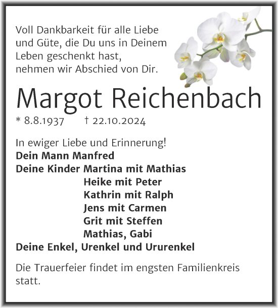 Traueranzeige von Margot Reichenbach von Mitteldeutsche Zeitung Halle/Saalkreis