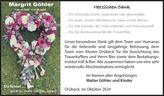 Traueranzeige von Margrit Göhler von Volksstimme Wernigerode