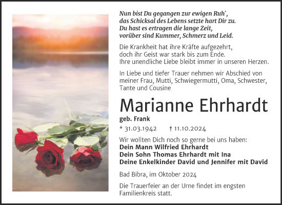 Traueranzeige von Marianne Ehrhardt von Super Sonntag Naumburg/Nebra
